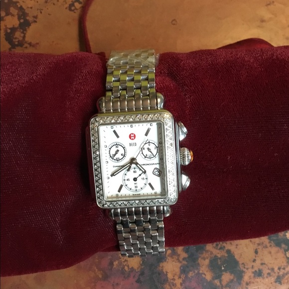 Michele Deco Diamond Watch w/ 5 Authentic Michele bands New Battery. - Picture 6 of 16